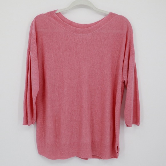 J. Jill Linen Sweater Womens LP Pink 3/4 Sleeve Knit Lightweight Resort Coastal - Picture 1 of 15